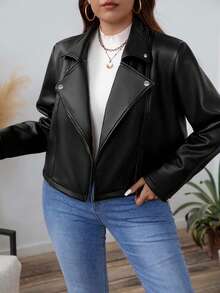 SHEIN CURVE+ Veste casual noire col châle grande taille, automne/hiver, mode quotidienne/de bureau, style rétro, vacances décontractées - Noir - Voir 6