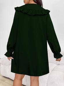 EMERY ROSE Vestido de manga abullonada con cuello Peter Pan, romántico y lindo, talla grande - Verde Oscuro - Ver 2
