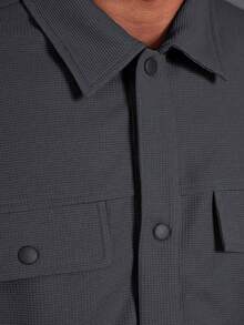 Manfinity Roghcode Bộ quần áo sơ mi và quần vải jacquard họa tiết tổ ong trơn màu cho nam Bộ 2 món cho nam Bộ đồ phối đồ nam Bộ đồ thể thao nam đầy đủ, Quần áo mùa thu - Màu xám đen - Xem 6