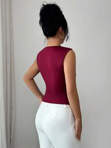 Elenzga Áo dệt kim mùa hè thanh lịch dành cho nữ, thích hợp cho kỳ nghỉ. - Màu Đỏ Sâu - Xem 2