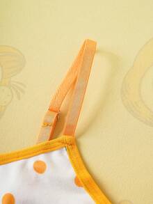 GARFIELD | SHEIN 青少年女孩猫与波尔卡圆点印花撞色生菜边吊带背心上衣和短裤套装，夏季 - 黃色 - 查看 6