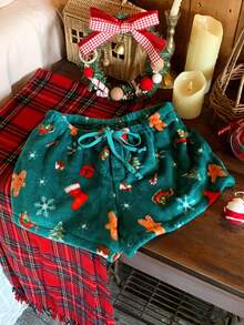 Comfortcana Women's Gingerbread Man & Snowflake Pattern Drawstring Waist Loose Shorts Christmas - Multicolor - View 5