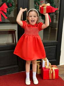 Girls' Puff Sleeve Princess Dress - Orange - View 5