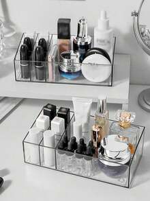 1pc Desktop Transparent PET Makeup Organizer Box, Multi-Compartment Lipstick & Cosmetics Storage Display Tray,For Holiday Beach, Bathroom Collection, Bedroom Collection, Large Capacity - Clear - View 4