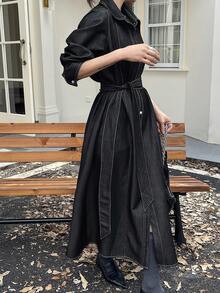 DAZY 女式休闲通勤前扣长衬衫裙