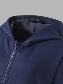 2件套青少年女孩拉链连帽运动衫和休闲宽松运动裤套装 - 藍色 - 查看 3