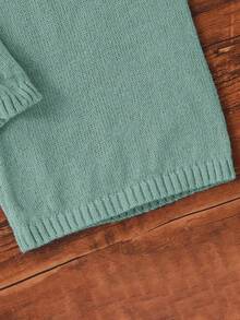 SHEIN Setelan Sweater dan Celana Rajut Warna Polos Hijau Muda Kasual Musim Gugur untuk Anak Perempuan Remaja, Pakaian Rajut Lengan Panjang Musim Dingin untuk Anak Perempuan, Setelan Dua Potong - Cadet Blue - View 4
