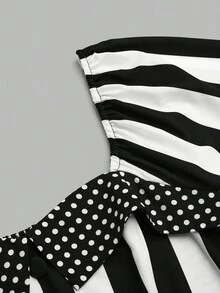 SHEIN CURVE+ Vestido de Manga Longa com Decote Mulheres Plus Size, Estampa Digital Vintage Romântica, Vanguardista, Moda de Rua Universitária, Punk, Palhaço Sombrio, Mágico, Listras Preto e Branco, Bolinhas, Tema de Festa em Boate, Barra Multicamadas com Fenda e Laço, Adequado para Halloween, Volta às Aulas, Feriados, Natal, Dia dos Namorados, Ação de Graças, Festivais de Música, Uso Diário, Primavera/Outono - Multicolorido - Visão 3