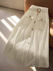 GlowEve CURVE Falda elegante y versátil de talle alto para mujer de talla grande - Albaricoque - Ver 1