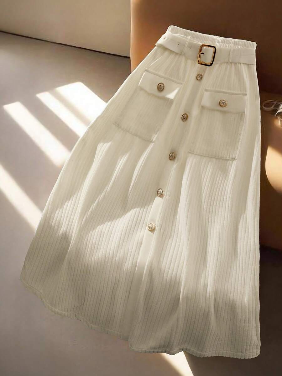 GlowEve CURVE Falda elegante y versátil de talle alto para mujer de talla grande - Albaricoque - Ver 1