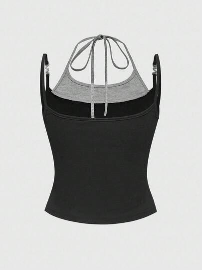 Goth Y2K Sexy Metal Pendant Dark Angel Skeleton Thorn Women Spaghetti Strap Camisole