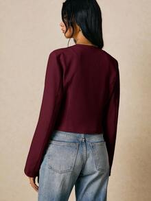 Poéselle Women's Fashionable Commuter Starfish Button Solid Color Shirt,Fall,Fall Clothes For Women - Burgundy - View 8