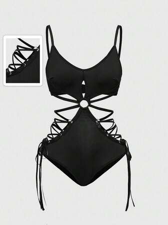 Grunge Punk Body aderente sexy con lacci e borchie, stile gotico punk rock metal