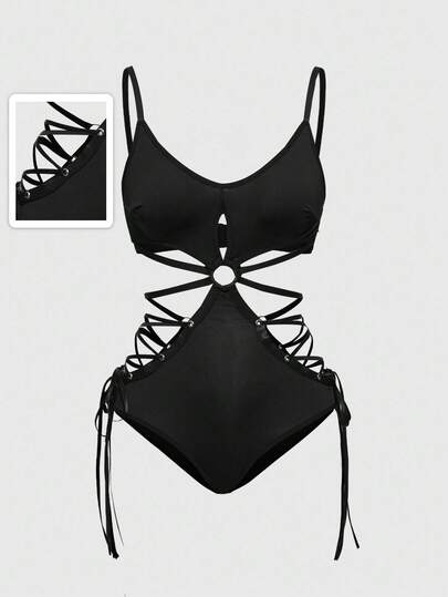 Grunge Punk Gothic Punk Rock Metal Grommet Lace-Up Sexy Bodysuit