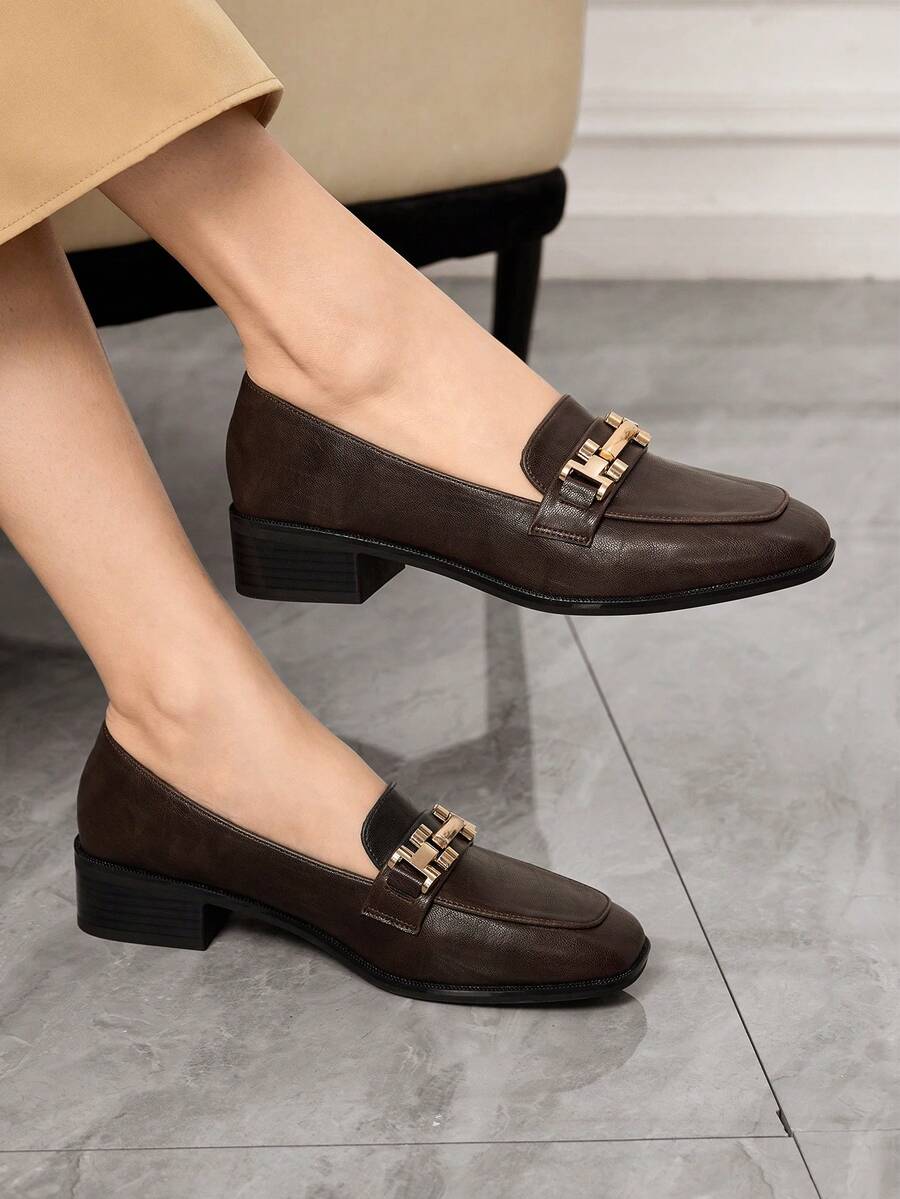 Sleekvia Women's Slip-On Loafers, British Style Thick Heel Casual Shoes, New Autumn/Spring Commuting Shoes - Coffee Brown - View 1