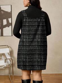 SHEIN LUNE 大码女式节日服装舒适合身夏季黑白条纹休闲装圆领无袖宽松休闲风格腰带休闲时尚女式夏装女式休闲连衣裙万圣节服装女式连衣裙 - 彩色 - 查看 2