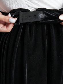 Momance 纯色天鹅绒裙，优雅孕妇休闲裙 - 黑色 - 查看 5