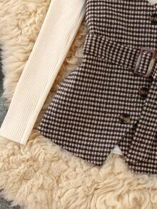 Franclia Camiseta de mujer con nuevo diseño de cuadros y decoración de botones