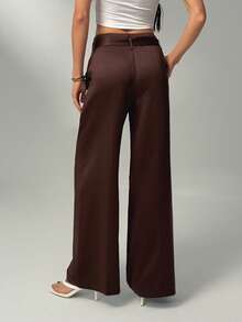 SHEIN Tall 女式休闲百搭纯色直筒正装裤 - 棕色 - 查看 4