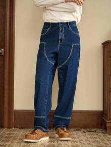RivetRise Men's Casual Loose Fit Straight Leg Jeans With Pockets - Blue - View 8