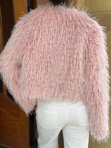 SHEIN Unity Women's Elegant Luxury Faux Ostrich Fur Lined Jacket - Pink - View 2