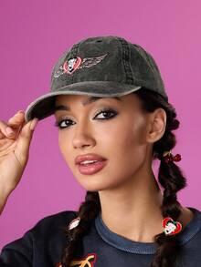 Betty Boop x SHEIN 时尚经典休闲百搭运动黑灰简约天使翅膀刺绣女式棒球帽升级版，日常休闲防晒，帽型挺括不变形，送礼佳品，适合派对、节日、情人节等场合。 - 黑色 - 查看 3