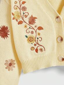 ROMWE Hippie 女式 Cottagecore 波西米亚刺绣开衫 - 鵝黃色 - 查看 4