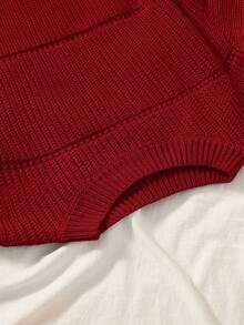 SHEIN EZwear Плюс суцільний весняний ребристий в'язаний светр - Червоний - Переглянути 3