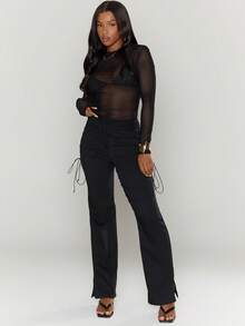 MUSERA Long Sleeve Crew Neck Top Casual   Vacation Capsule Wardrobe Everyday Airport Holiday    Winter   ,Elegant Elegant Spring Summer - Black - View 5