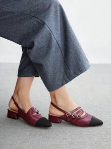 CUCCOO BIZCHIC Bailarinas de mujer con hebilla simple y punta afilada, elegantes, casuales, cómodas, zapatos de vestir slip-on para el trabajo, el trayecto, citas y ocasiones formales - Burdeos - Ver 5