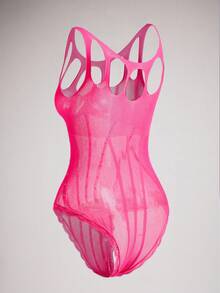 Women's Rhinestone Decor Hollow Sexy Jumpsuit - Hot Pink - View 5