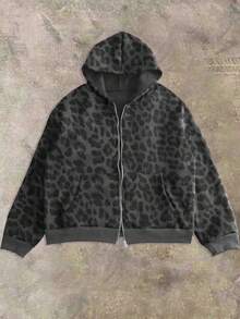 Manfinity Dauomo 男士休闲豹纹连帽卫衣，秋冬季长袖上衣 - 彩色 - 查看 3