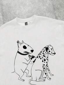 Manfinity ZONE917 Oversized Casual Funny Dalmatian Print White Cotton Knit T-Shirt (Wide Sleeves, Collar, Hem)