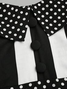 SHEIN CURVE+ Vestido de Manga Longa com Decote Mulheres Plus Size, Estampa Digital Vintage Romântica, Vanguardista, Moda de Rua Universitária, Punk, Palhaço Sombrio, Mágico, Listras Preto e Branco, Bolinhas, Tema de Festa em Boate, Barra Multicamadas com Fenda e Laço, Adequado para Halloween, Volta às Aulas, Feriados, Natal, Dia dos Namorados, Ação de Graças, Festivais de Música, Uso Diário, Primavera/Outono - Multicolorido - Visão 4