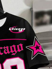 SHEIN EZwear 女式休闲简约 88 星图案圆领短袖宽松 T 恤 - 彩色 - 查看 4