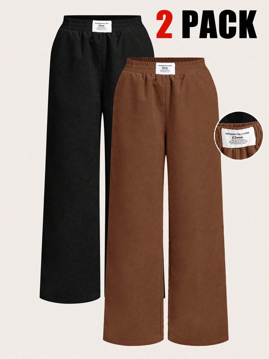 SHEIN EZwear 2件套女士秋季新款灯芯绒阔腿裤套装 - 彩色 - 查看 1