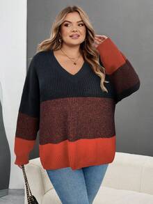 SHEIN CURVE+ 大码拼布套头衫，秋冬款黑灰白配色/秋冬款 - 彩色 - 查看 4