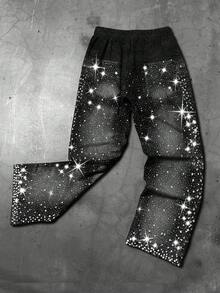 Manfinity EMRG Men's Multicolor Rhinestone Sweatpants With Geometric Pattern And Straight Leg Design - Multicolor - View 2
