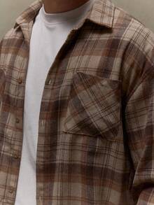 Musero Oversized Long Sleeve Checkered Front Pocket Detailing Button Through Shirt Fall SPRING SUMMER - Multicolor - View 6