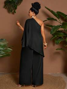 Maweii Plus Size 2 Pieces Set: Asymmetric Hem Loose Casual Vacation Top & Shorts, Yellow Fall - Black - View 2