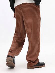 SUMWON Relaxed Wide Leg Pinstripe Trousers With Vertical Stripes For Casual Everyday Wear - Brown - View 2