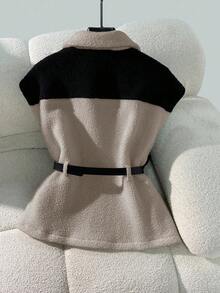 GlowEve Fashionable Sleeveless Color Block Jacket For Commuting, Autumn/Winter - Grey - View 2
