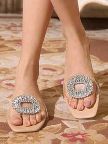 CUCCOO TILAWA 女士鞋水钻装饰平底迷人米色户外拖鞋凉鞋夏季度假鞋夏季促销返校鞋大学生鞋圣诞节秋季新年假期