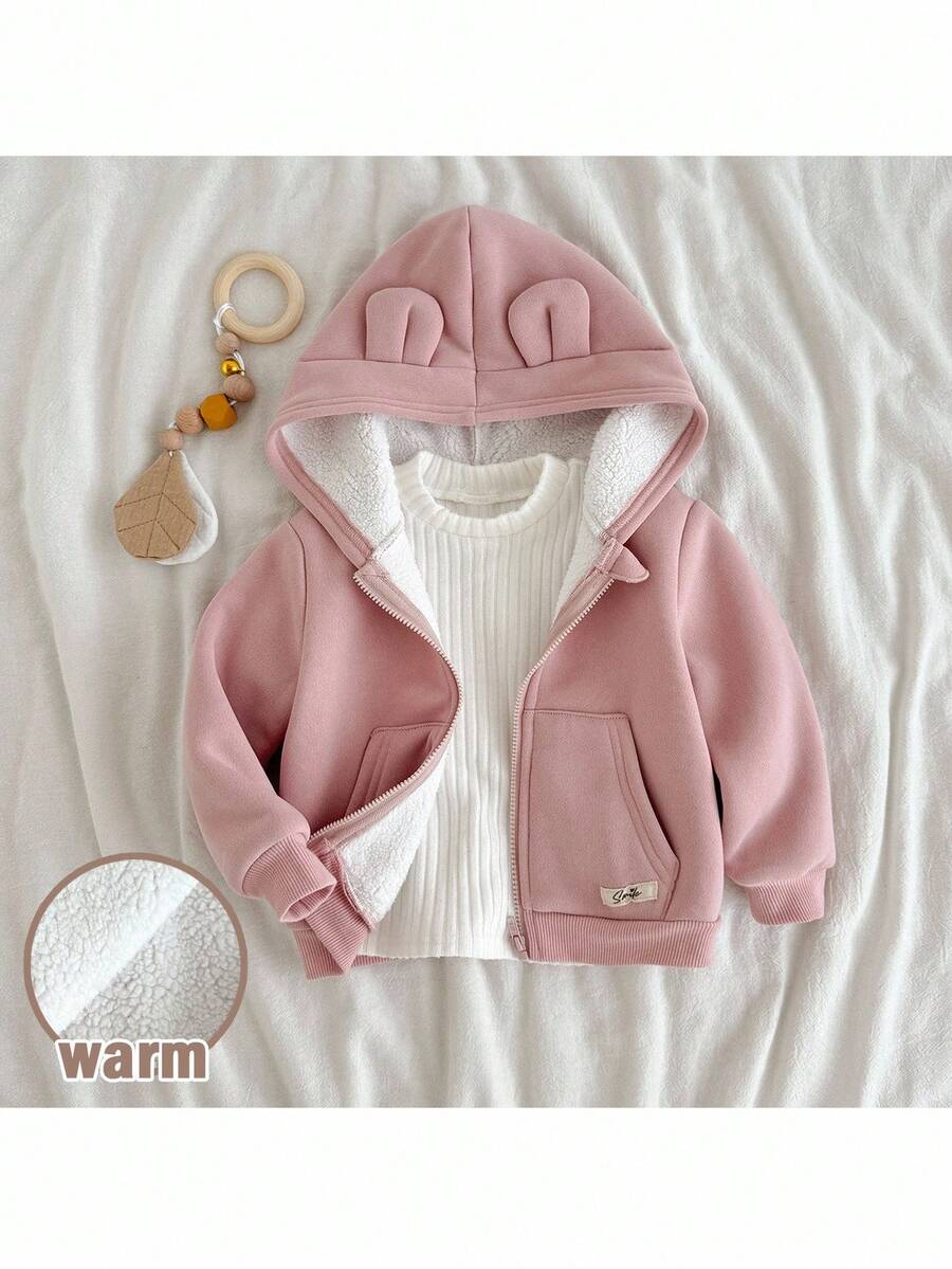 Loomiva 女婴保暖连帽长袖夹克秋冬装 - 粉色 - 查看 1