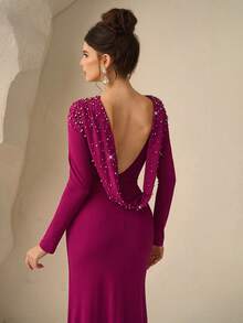 Coutiva Váy dạ hội trang trọng ôm sát viền đuôi cá đính hạt dành cho nữ (Đính kèm nhiều chi tiết) - Màu tím  Violet - Xem 2