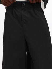 SUMWON Wide Leg Pleated Dress Pants Formal Business Trousers With Button Closure Office Wear Professional Menswear - Black - View 2