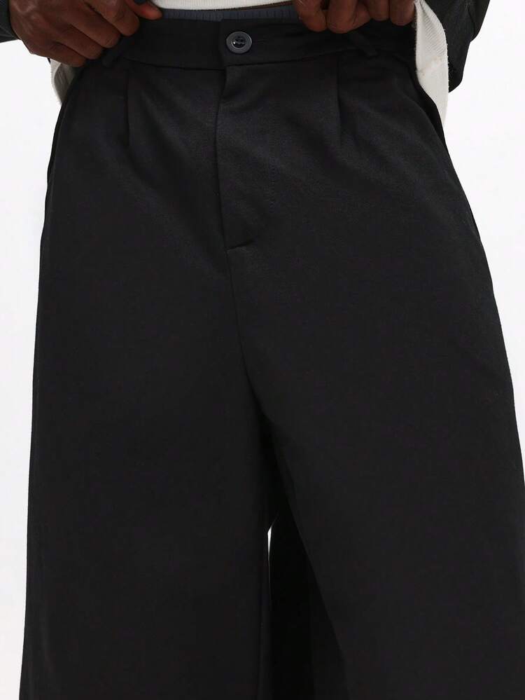 Wide Leg Pleated Dress Pants With Button