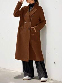 Aveloria Modichic Ladies Lapel Double Breasted Woolen Coat  - Coffee Brown - View 4