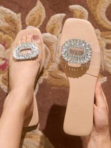 CUCCOO TILAWA 女士鞋水钻装饰平底迷人米色户外拖鞋凉鞋夏季度假鞋夏季促销返校鞋大学生鞋圣诞节秋季新年假期