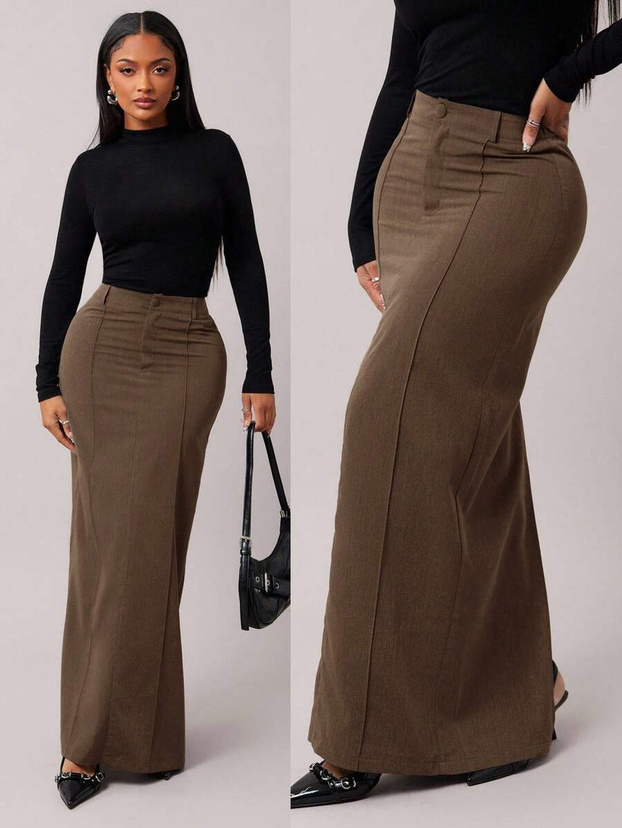 Radiana Falda recta elegante y minimalista de ajuste ceñido en color gris vintage, versátil para el uso diario